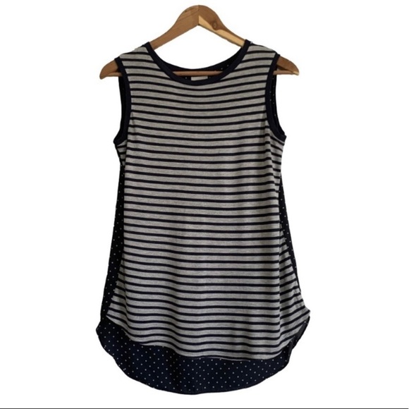 STYLUS Tops - STYLUS Women’s Sleeveless Polka Dot Striped Casual Tank Top Navy Gray Size Small